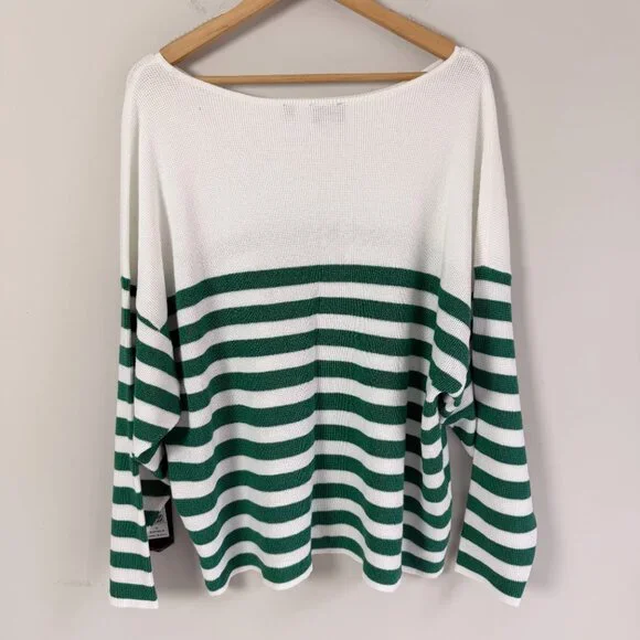2/$30 NWT Cyrus Stripe White Green Sweater - Picture 3 of 4